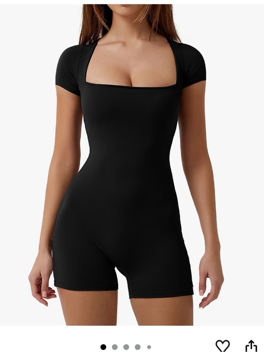 Women's Black Square-Neck Short Sleeve Romper Jumpsuit
